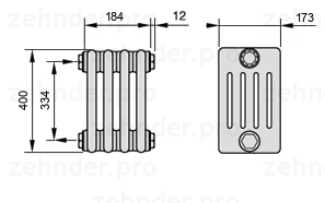 Схема (чертеж) Радиатор Zehnder Charleston 5040/4 №1270 Белый глянцевый RAL 9016